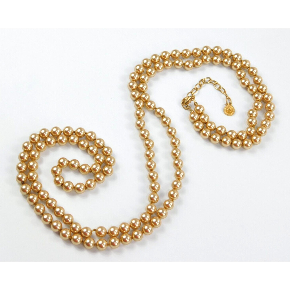 Graziano Super Long Flapper Length Champagne Faux 10mm Pearl Stand Necklace